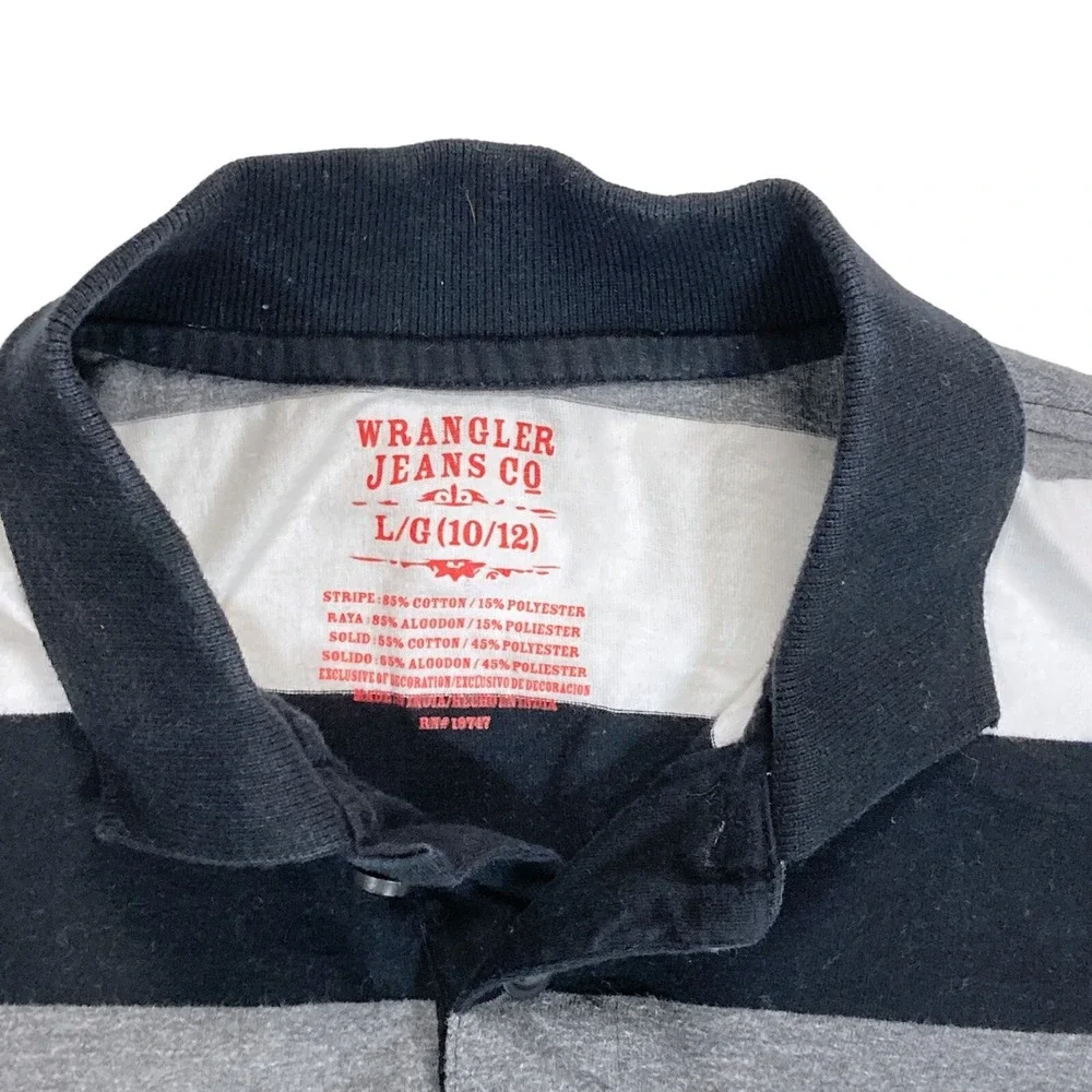 Wrangler Jeans‎ Boys Polo Shirt Size Large 10/12 Kids Black White Gray Striped